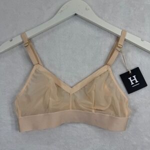 Harper Wilde Luxe Bralette Peach Sheer Mesh Wireless Bra Small BEN-00001 PCH NWT